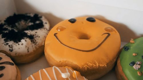 Close-up of donuts on table