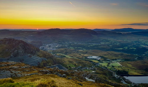 Scenic view of landscape against sky during sunset