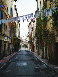 Empty alley amidst buildings in city