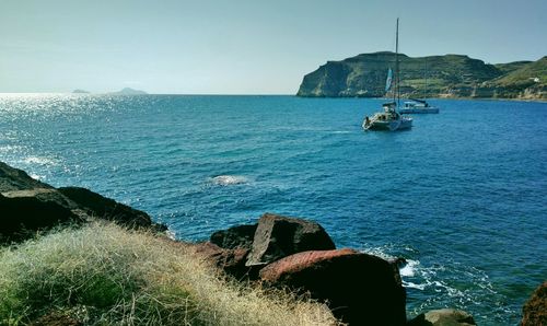 Scenic view of sea against clear sky