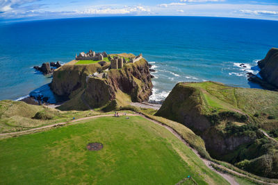 Dunnotar castle in stonhaven with aerial view