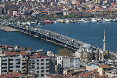 High angle view of buildings in city