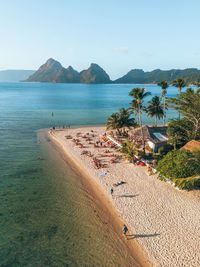 Scenic view of beach against clear sky