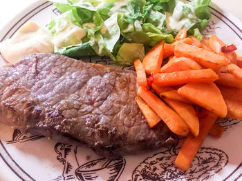 High angle view of vegetables in plate