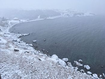 Close-up of frozen sea against sky