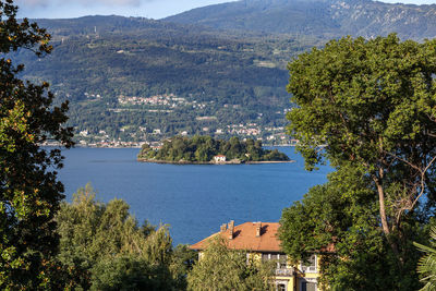 High angle view of bay against clear sky