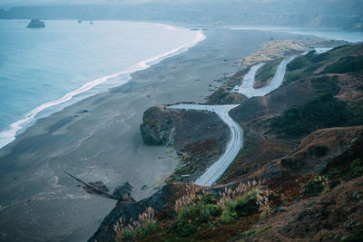 High angle view of land and sea