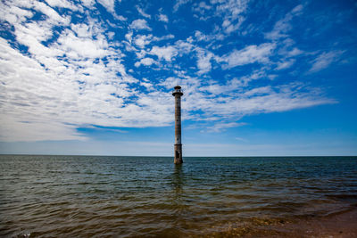 Scenic view of lighthouse and sea against sky