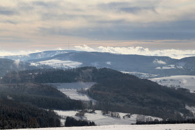 Scenic view of snowcapped mountains against sky