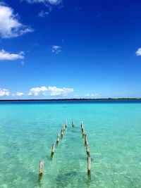 Scenic view of sea against blue sky