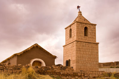 San bartolome church built of stone and adobe, socaire, atacama desert, antofagasta region, chile