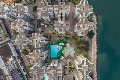 High angle view of buildings in city