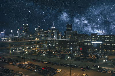 View of city at night