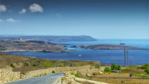 Scenic view of sea against blue sky