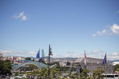 View of town against blue sky