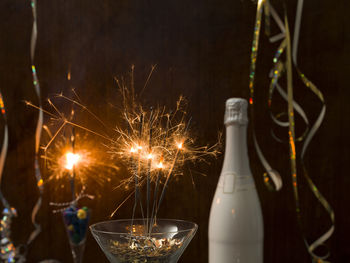 Close-up of wine glass bottle