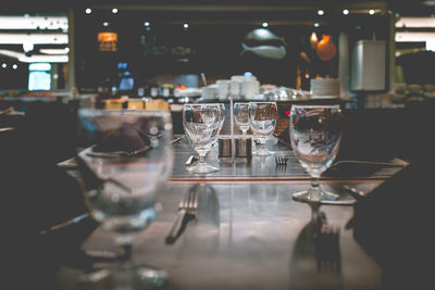 Glass of wine on table at restaurant