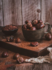 High angle view of coffee beans on table