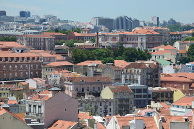 High angle view of townscape against sky