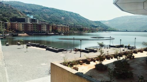 Scenic view of lake against clear sky
