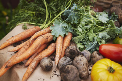 High angle view of fresh vegetables