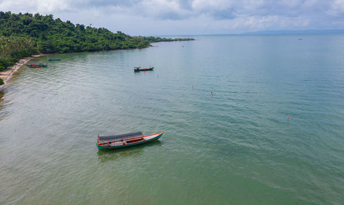 Aerial view of rabbit island and blue sea sky background in cambodia