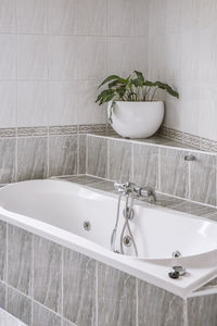 High angle view of sink in bathroom