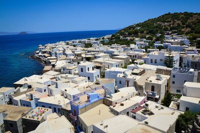 High angle view of town by sea