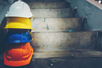 Close-up of hat in container at construction site