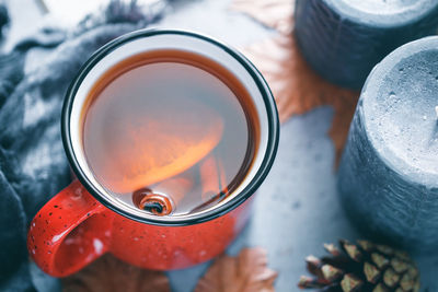 Close-up of hand holding tea cup