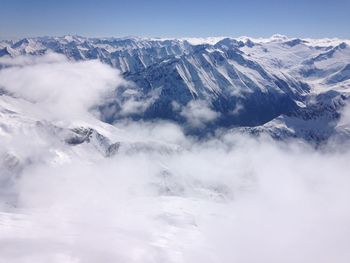 Scenic view of snowcapped mountains against sky