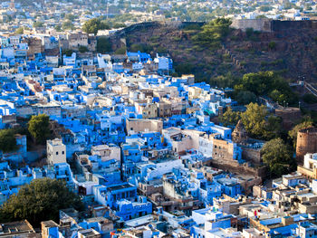 High angle view of buildings in city