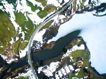 High angle view of frozen lake during winter