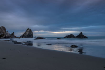 Scenic view of sea against cloudy sky