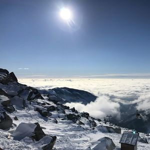 Scenic view of snowcapped mountains against sky