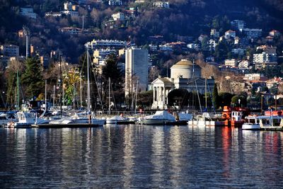 Boats moored in harbor