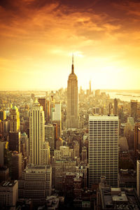 City skyline at sunset