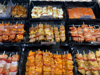 High angle view of food for sale at market stall