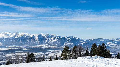 Scenic view of snowcapped mountains against sky