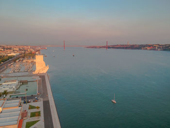 High angle view of bridge over sea against sky