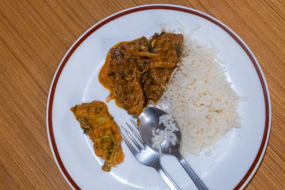 High angle view of food in plate