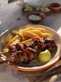 Close-up of food in plate on table