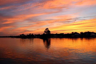 Scenic view of lake against sky during sunset