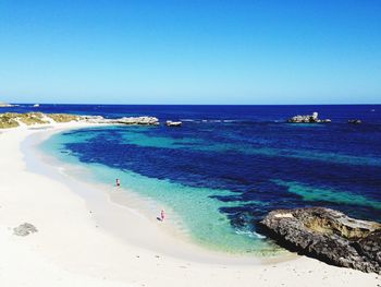 Scenic view of sea against clear blue sky