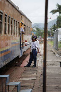 Indonesian railway officers are getting ready to drive the train