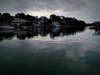 Reflection of trees in water against sky