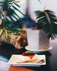 Close-up of cake in plate on table