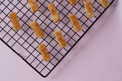 High angle view of cookies on table