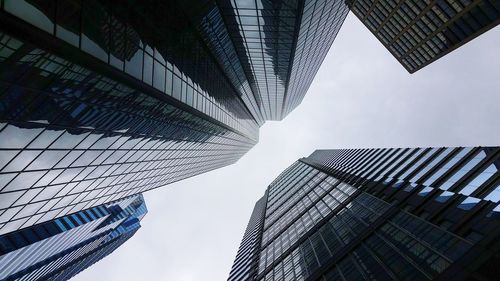 Low angle view of modern buildings against clear sky