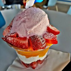 Close-up of ice cream in plate on table